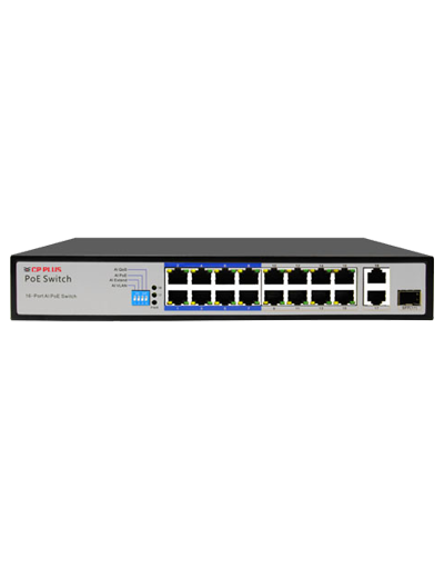 CP Plus CP-ANW-HP16G2F1-15 16 port POE switch with 2 Giga and 1 SFP uplink ports